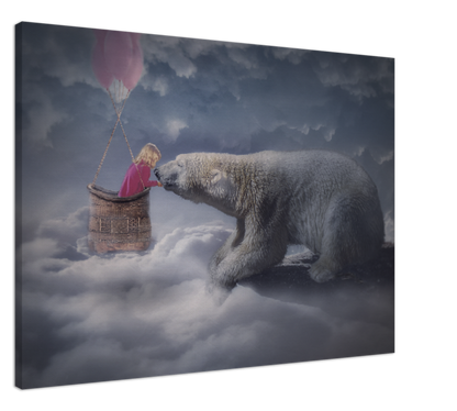 Veggbilde på lerret  av en jentes drøm med isbjørn