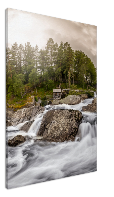 Veggbilde trykt på lerret av Atnbrufossen, Sollia. Ved Rondane