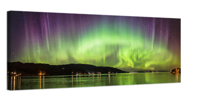 Panorama veggbilde på lerret av nordlys over Trondheimsfjorden