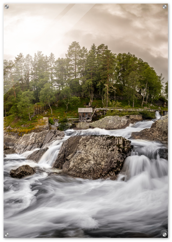 Veggbilde av Atnbrufossen, Sollia. Ved Rondane