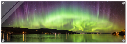 Panorama veggbilde på pleksiglass av nordlys over Trondheimsfjorden