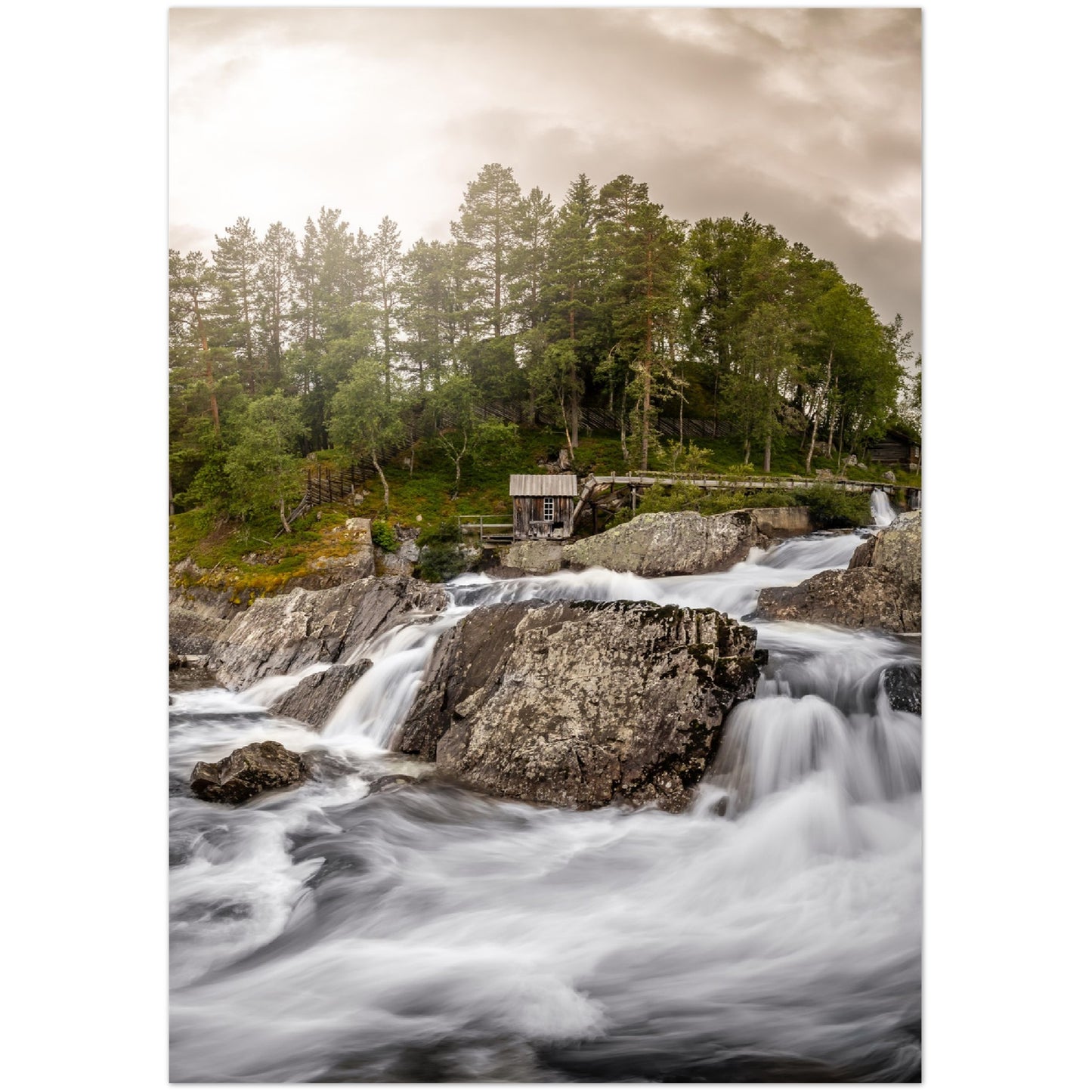 Veggbilde av Atnbrufossen, Sollia. Ved Rondane